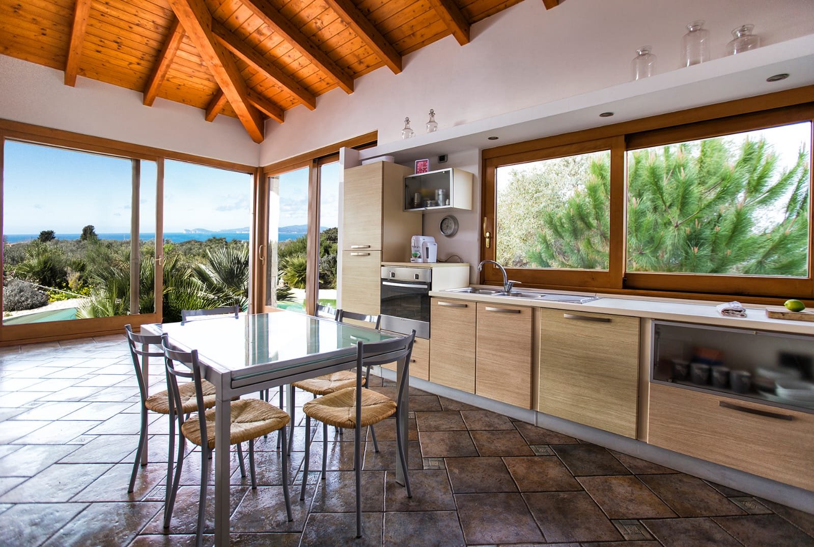 Kitchen with sea views